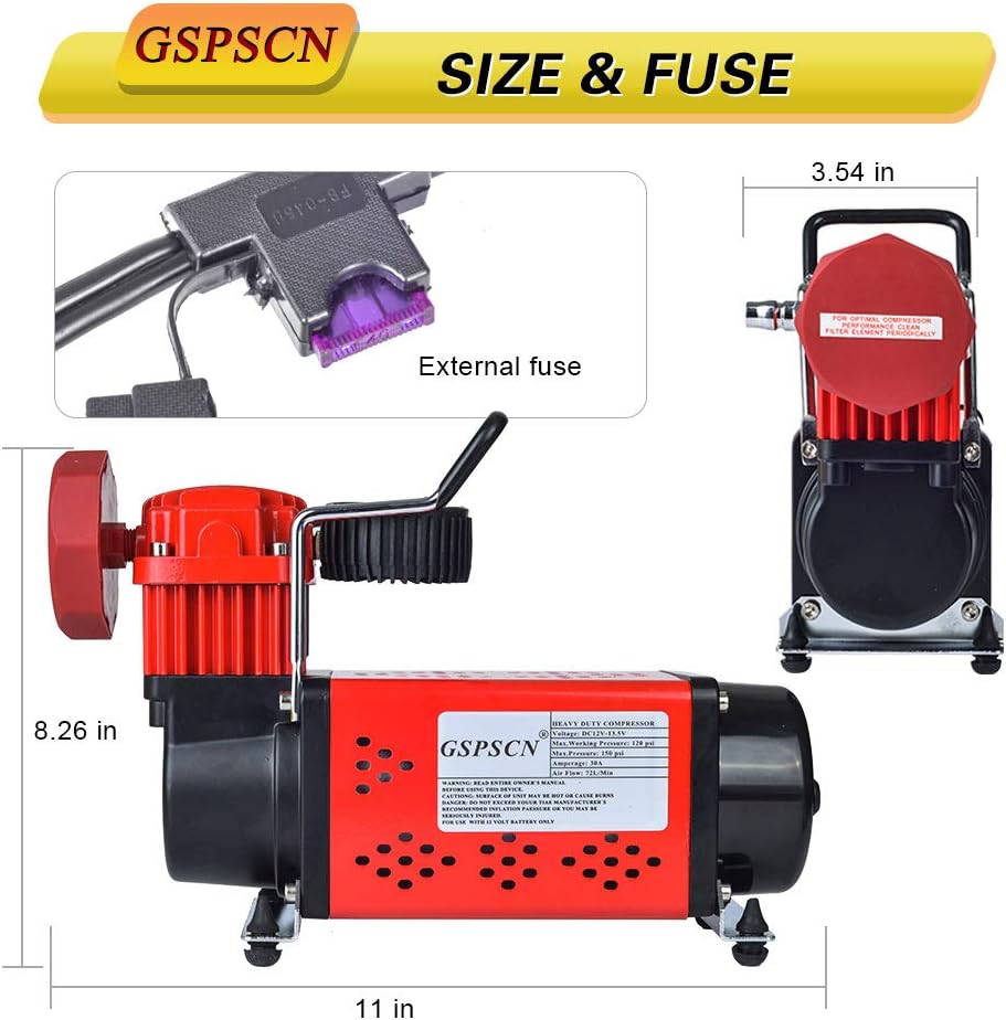 Portable 12V Air Compressor Pump, 150PSI Red Tire Inflator T7766