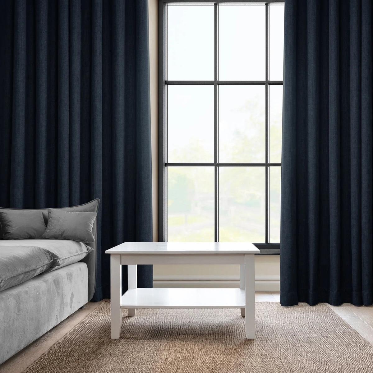 Nightfall Navy Faux Linen Grommet Room Darkening Curtain (1 Panel), 50W X 96L V31236