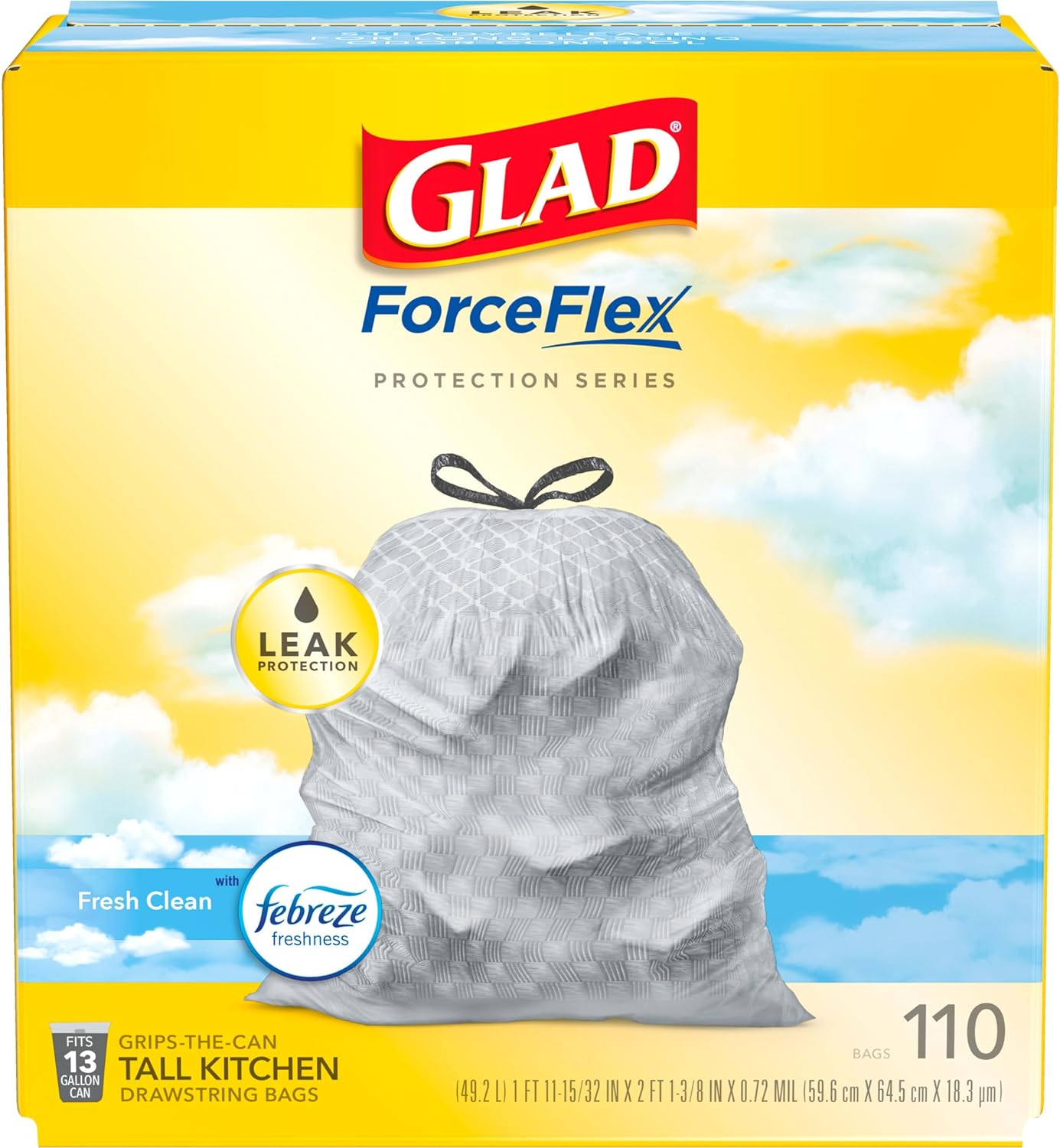 13 Gal Drawstring Kitchen Garbage Bags, 110 Ct C839