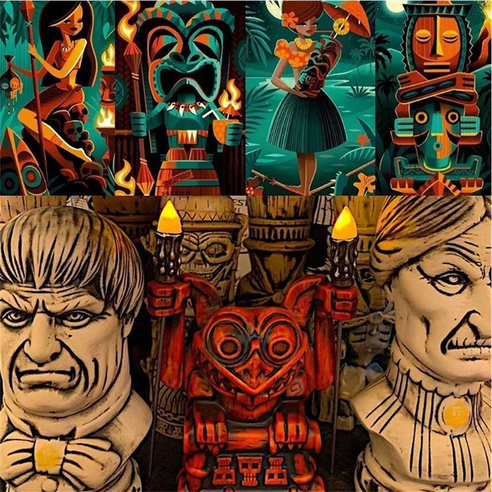 Hawaii Totem Tiki Figure Statue Torch Luminous Water Cup E4701