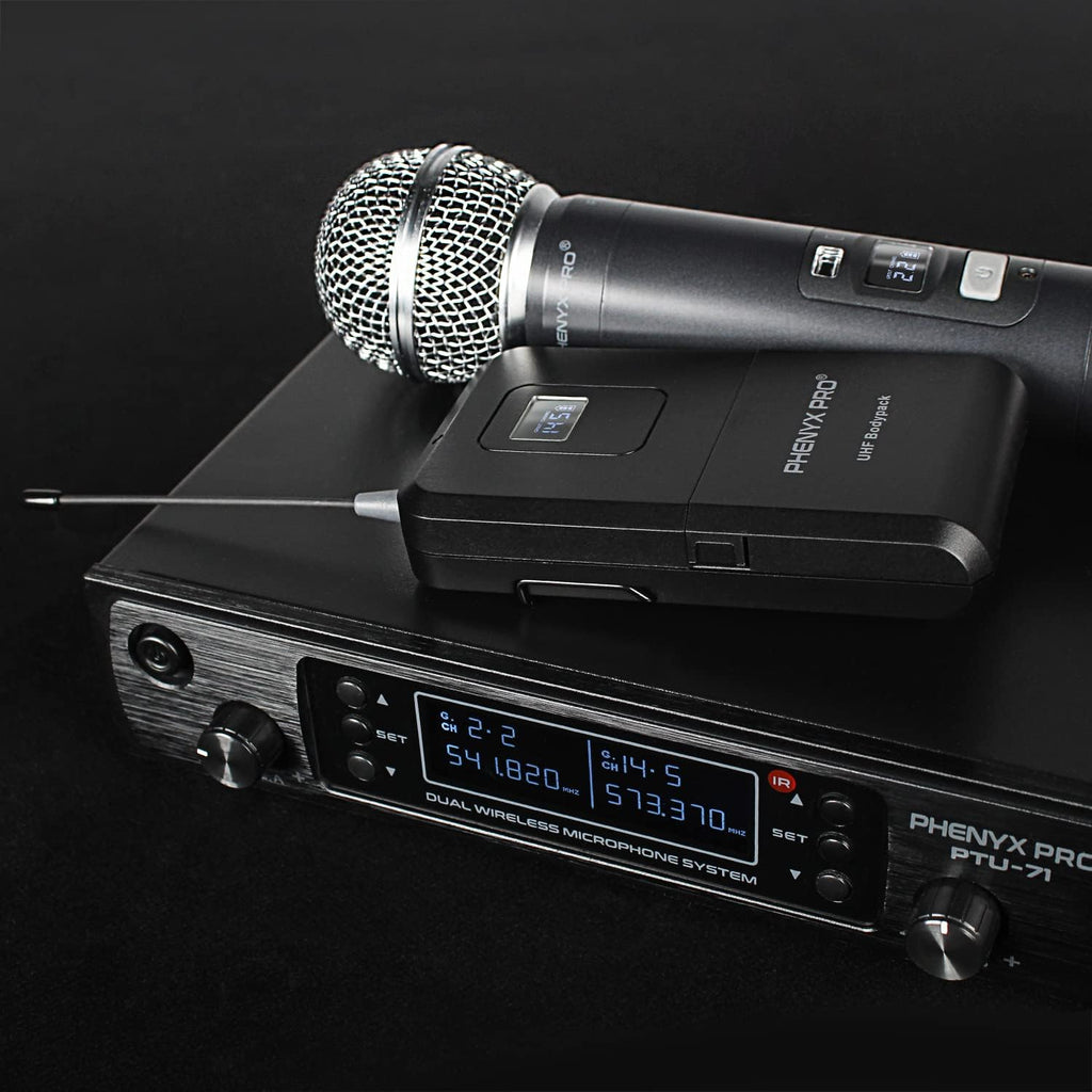 Dual Channel Wireless Microphone System with Handheld, Bodypack, Headset, Lapel I284040