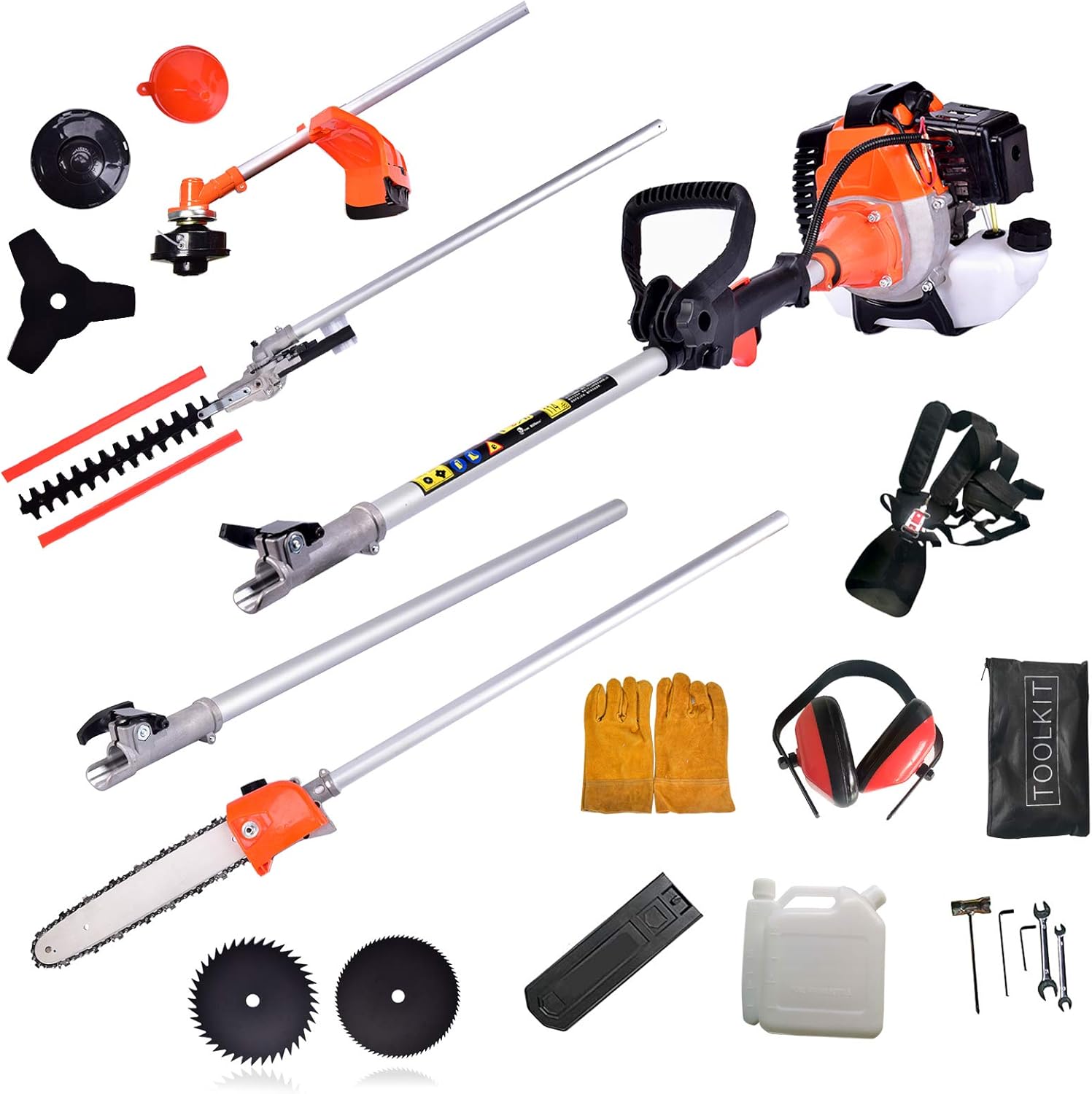 52cc 6 in 1 Gas Petrol Hedge Trimmer Brush Cutter Chainsaw Grass Pruner Multifunctional Y4492