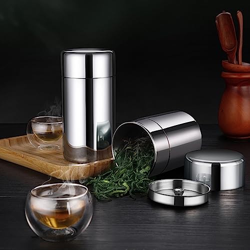 Stainless Steel Tea Canister with Airtight Double Lids (550ml) I479