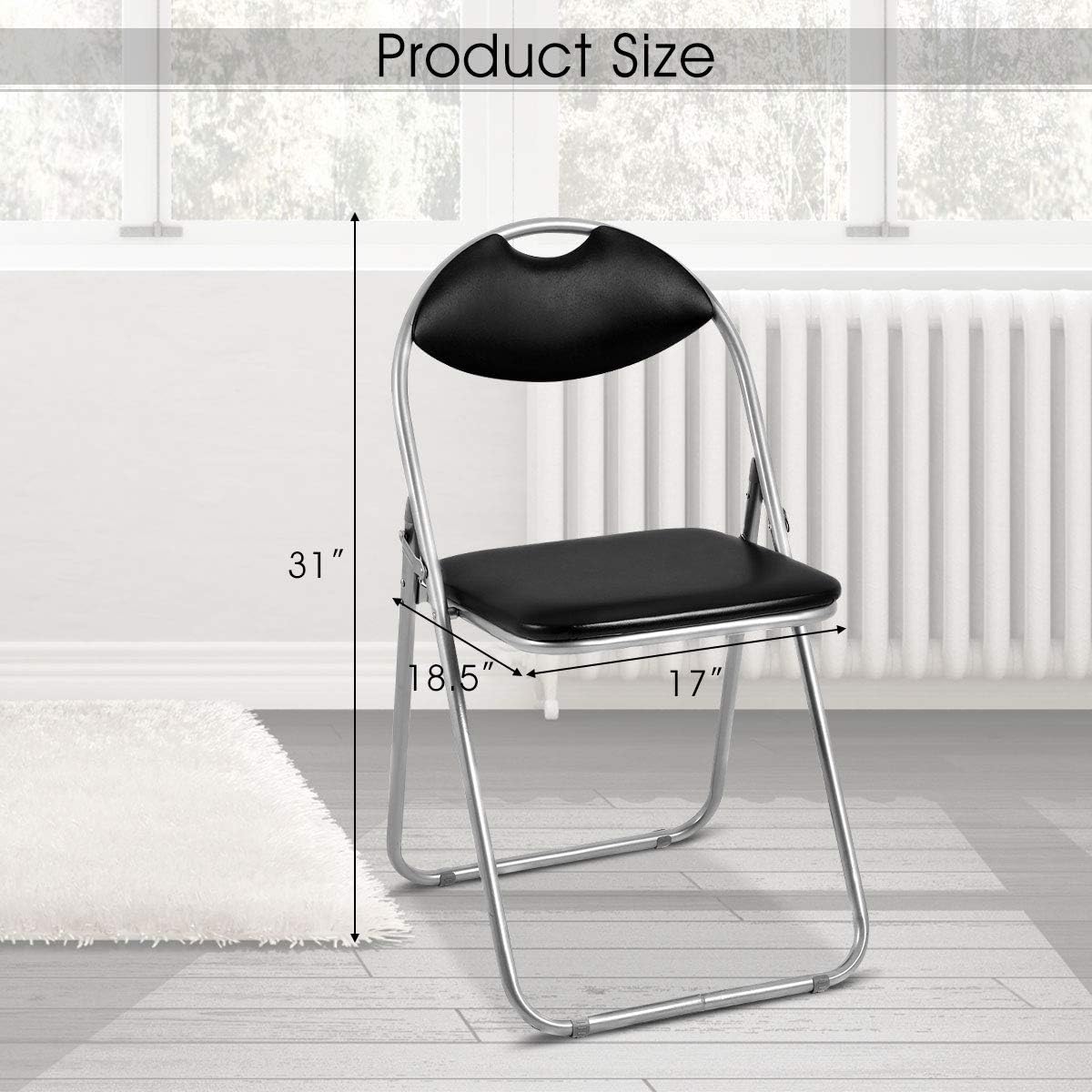6 Pack Aluminum Folding Chairs with Padded Seats and Carrying Handle, Black U453889
