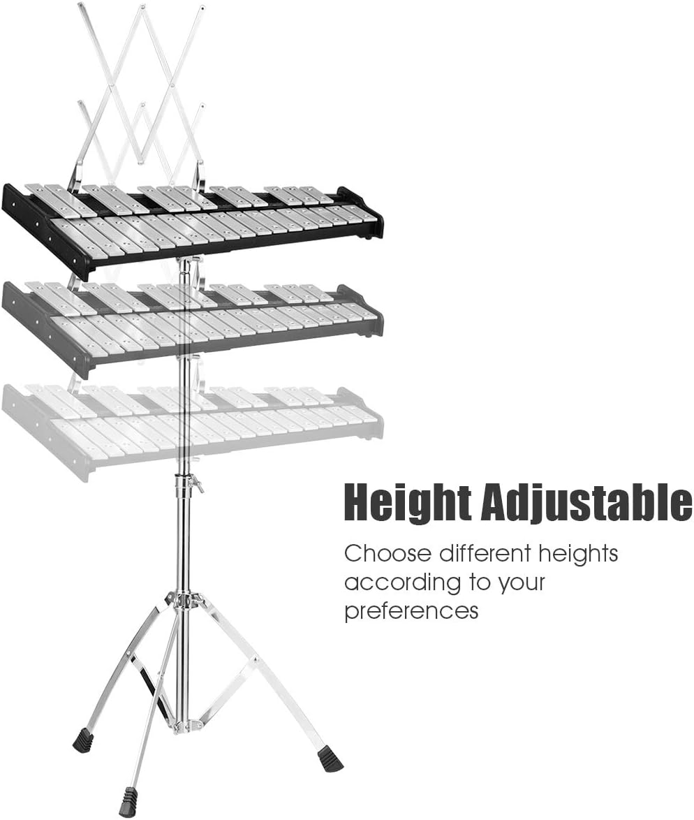 Glockenspiel Bell Kit 30 Notes with Frame, Music Stand, Practice Pad, Bell Mallets, Wooden Drumsticks, Carrying Bag I2055