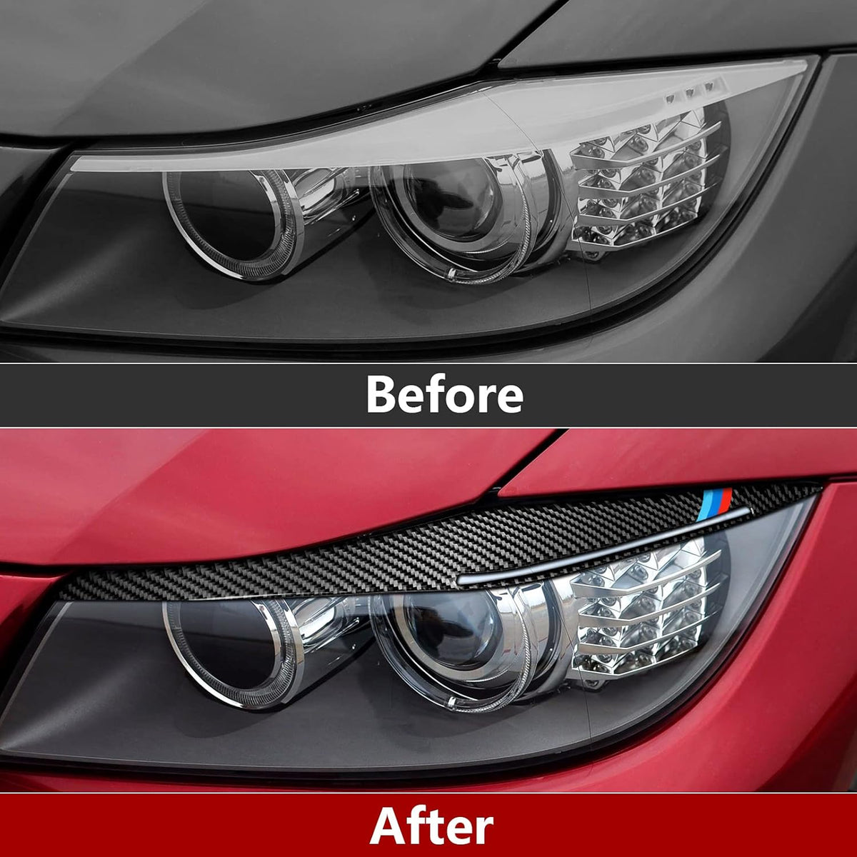 Carbon Fiber Headlights Eyebrows Sticker Decals Trim Cover for BMW E90 D4073