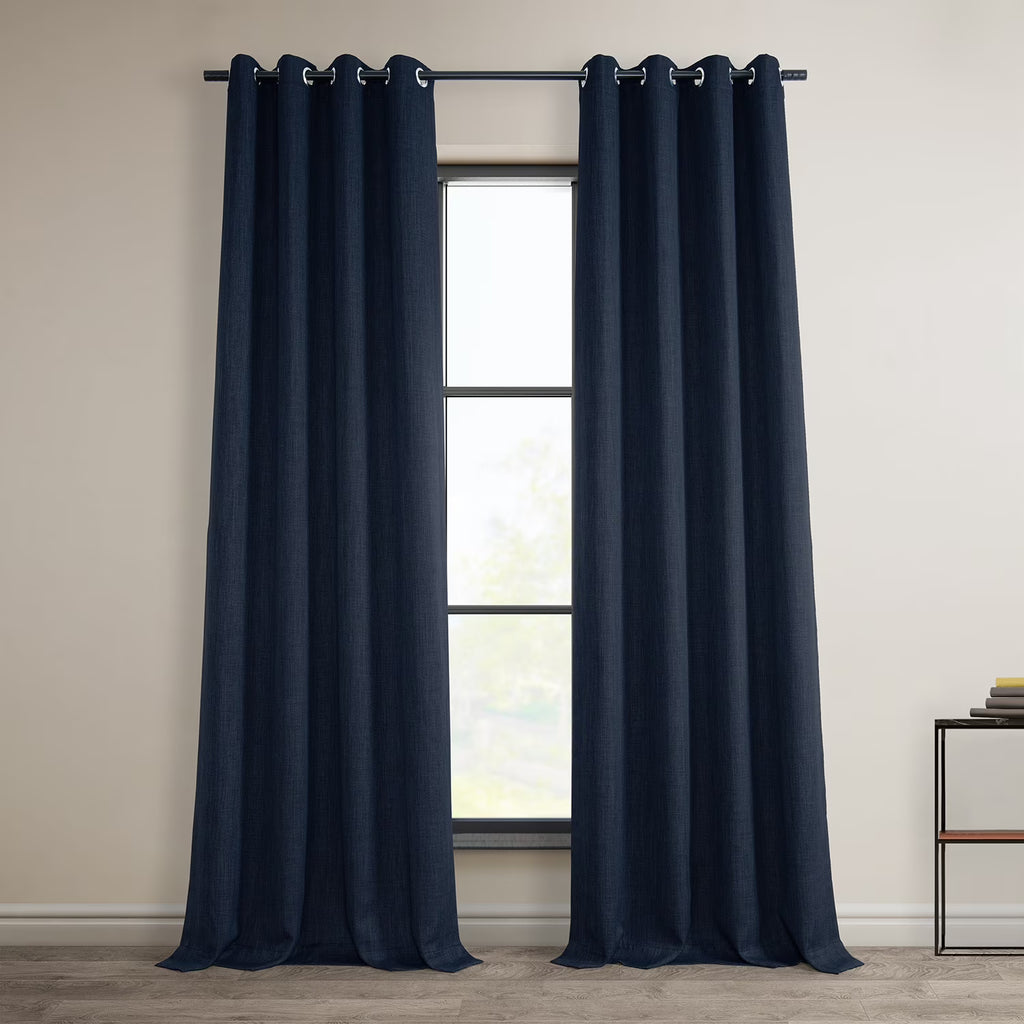 Nightfall Navy Faux Linen Grommet Room Darkening Curtain (1 Panel), 50W X 96L V31236