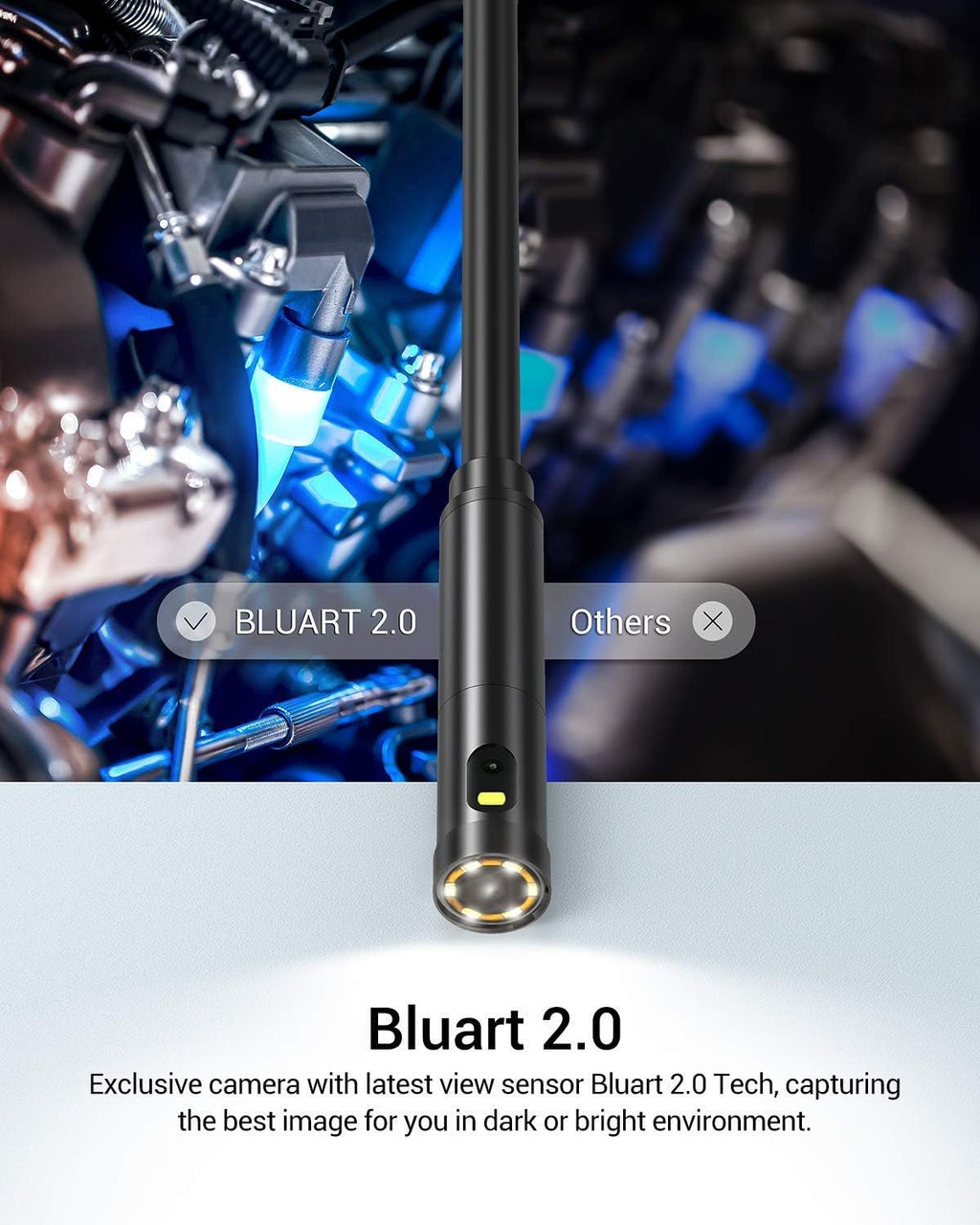 Dual-Lens 1080P HD Inspection Camera with Light, 7.9mm Industrial Borescope IP67 Waterproof, 16.5ft Semi-Rigid Cable M42392
