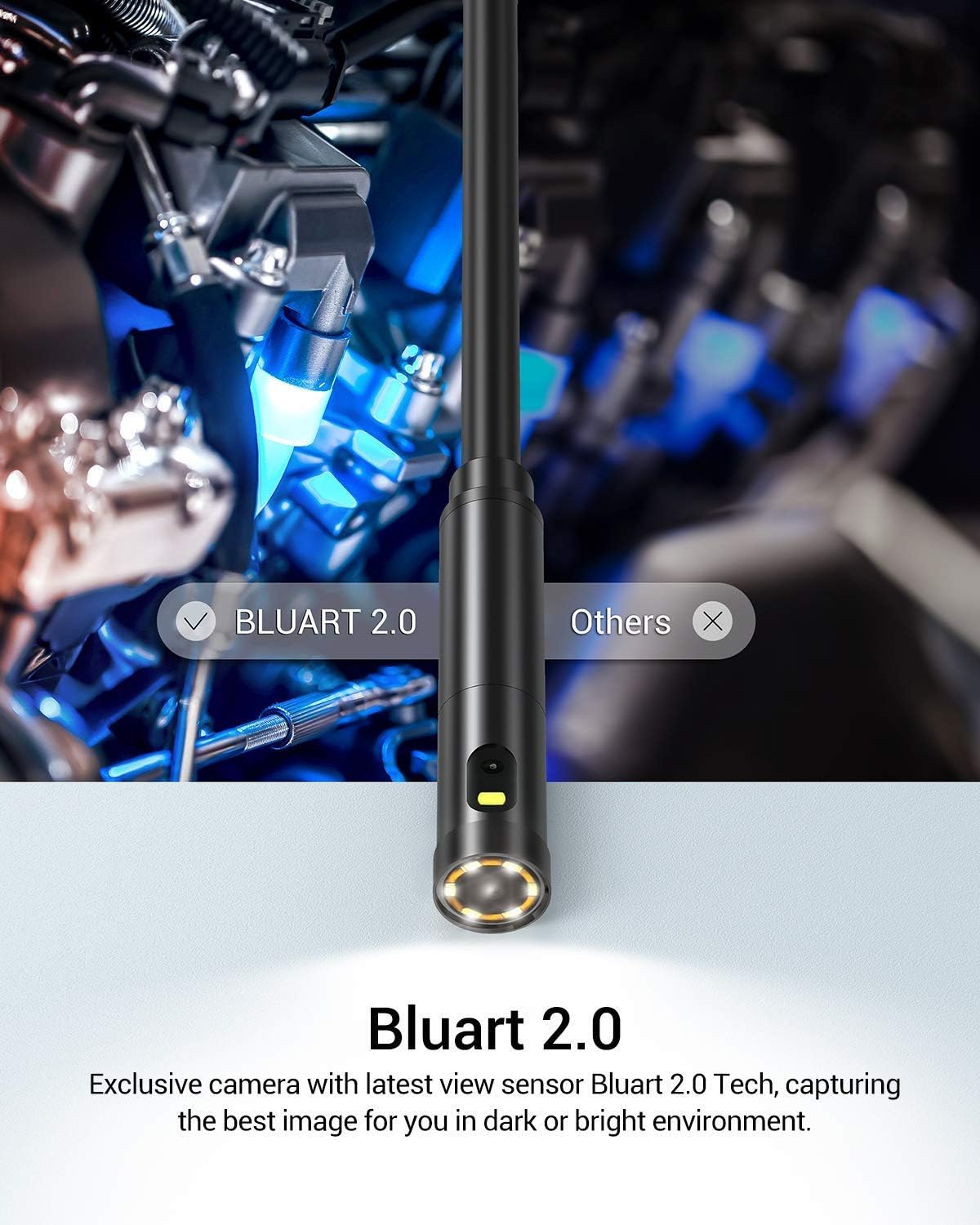 Dual-Lens 1080P HD Inspection Camera with Light, 7.9mm Industrial Borescope IP67 Waterproof, 16.5ft Semi-Rigid Cable M42392