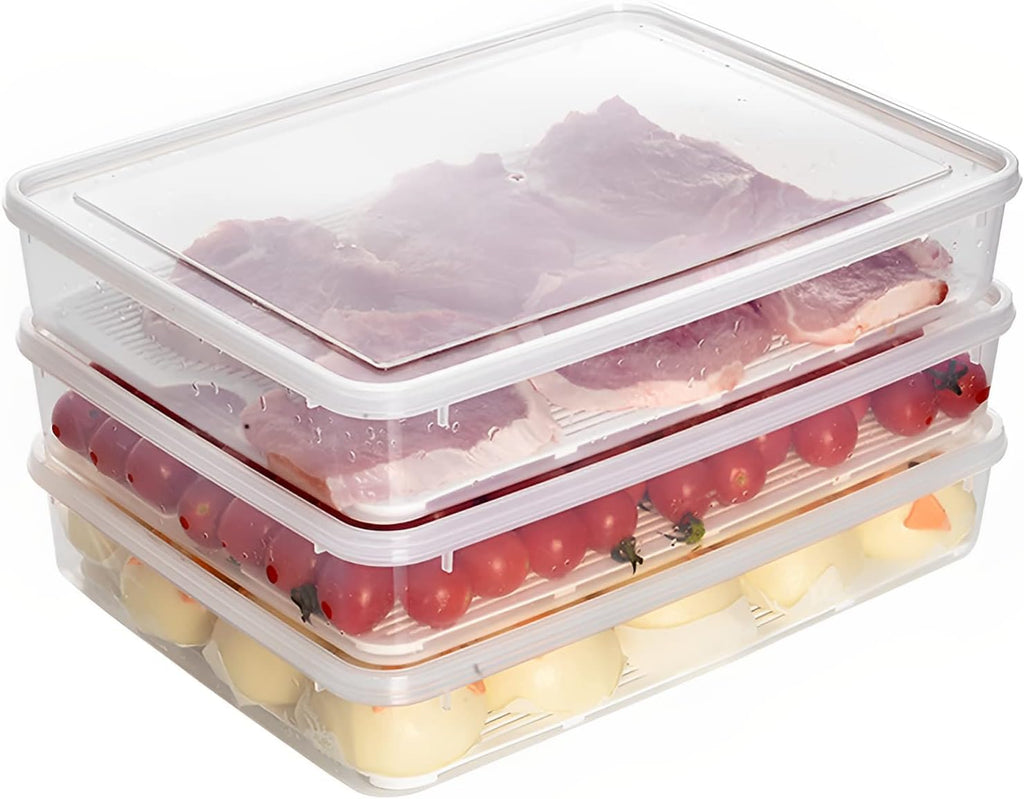 3-Piece Plastic Refrigerator Organizer Bin with Airtight Lids P725