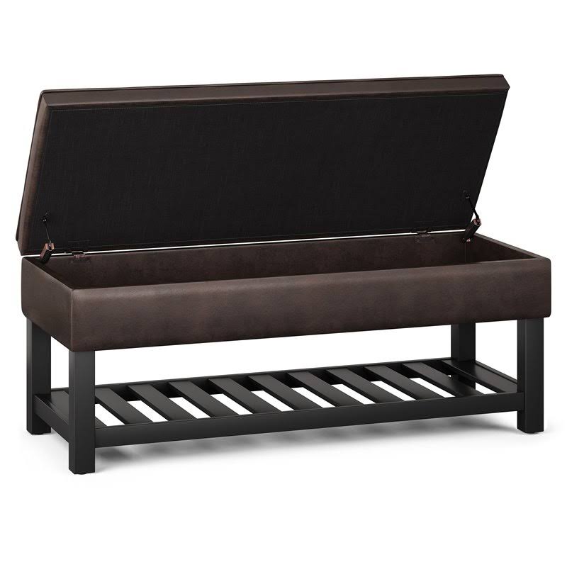 Distressed Brown Faux Leather Storage Ottoman Bench H9893