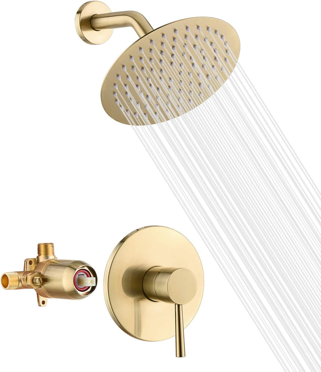 Brushed Brass 8 Inches Rain Shower Head Shower Faucet Set V3005