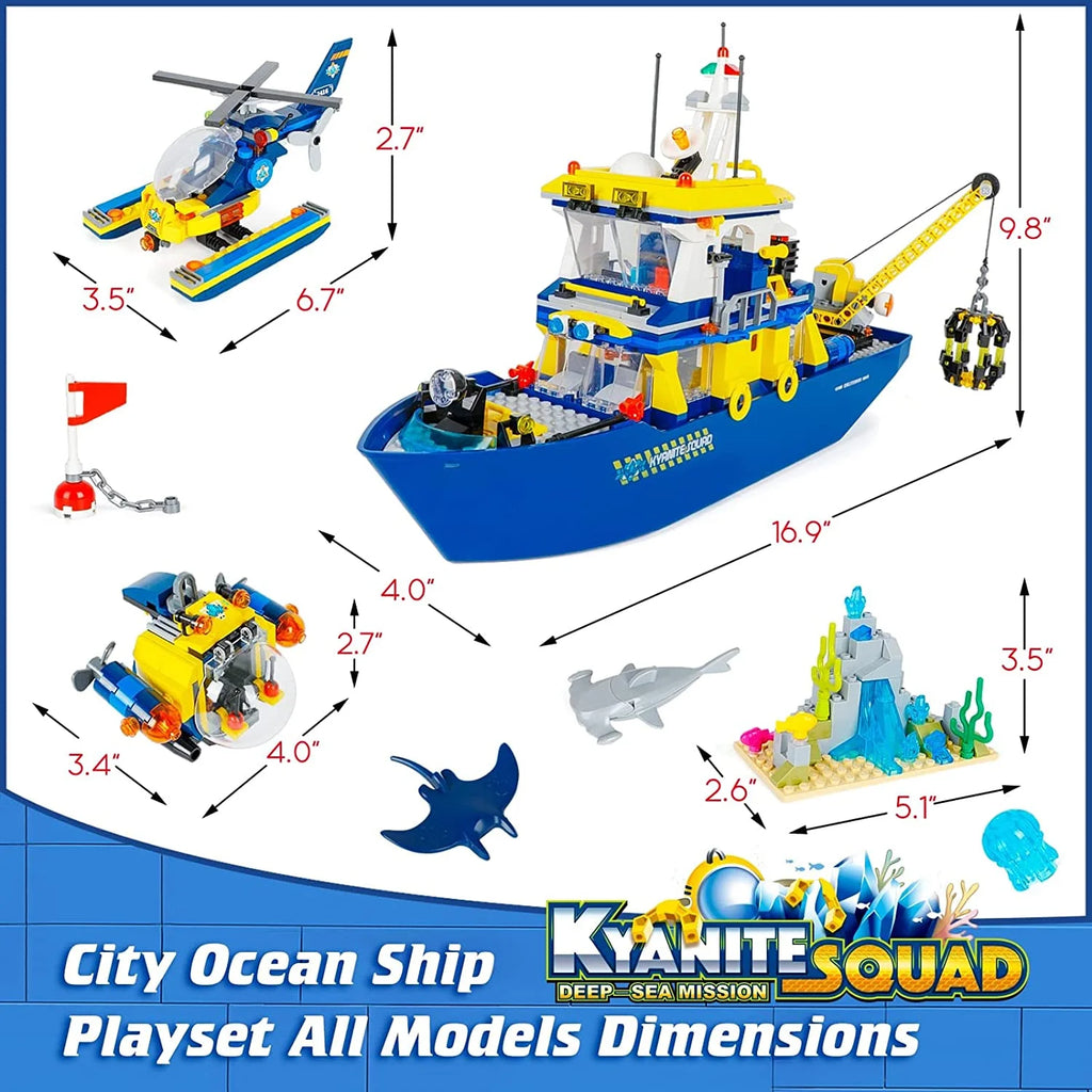 Ocean Exploration Ship Building Kit with Submarine and Helicopter, 753 Pieces V452