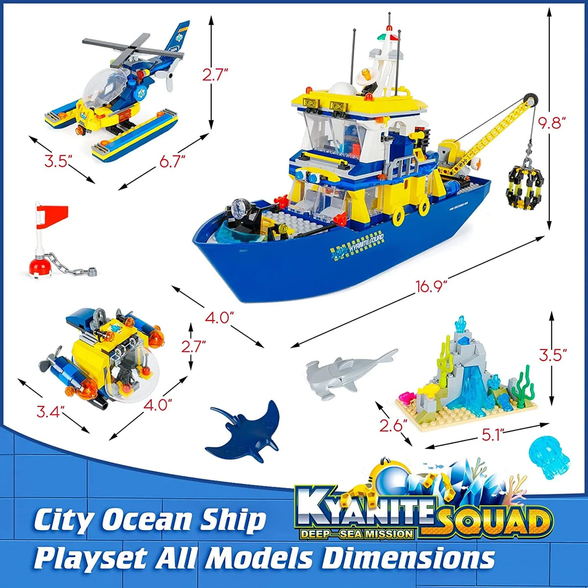 Ocean Exploration Ship Building Kit with Submarine and Helicopter, 753 Pieces V452