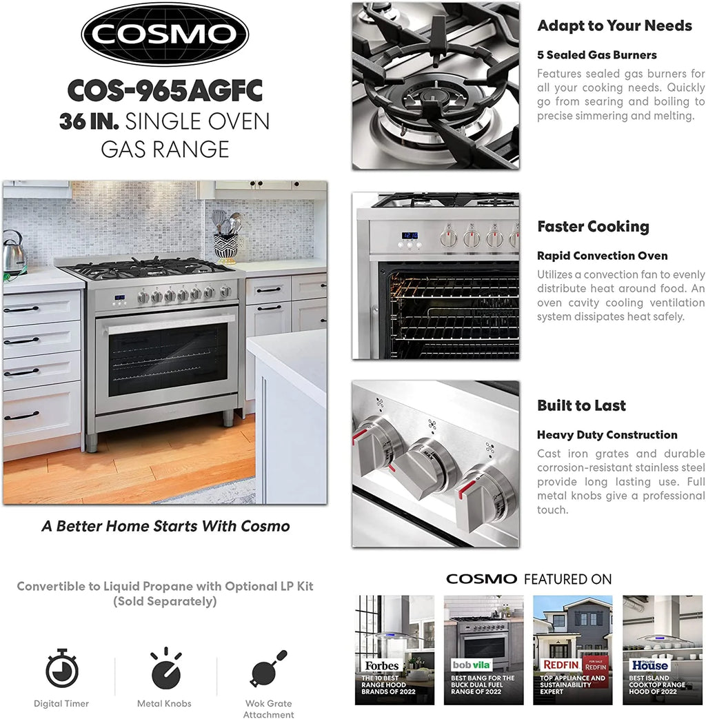 36-in 5 Burners 3.8-cu ft Convection Oven Freestanding Gas Range X1790