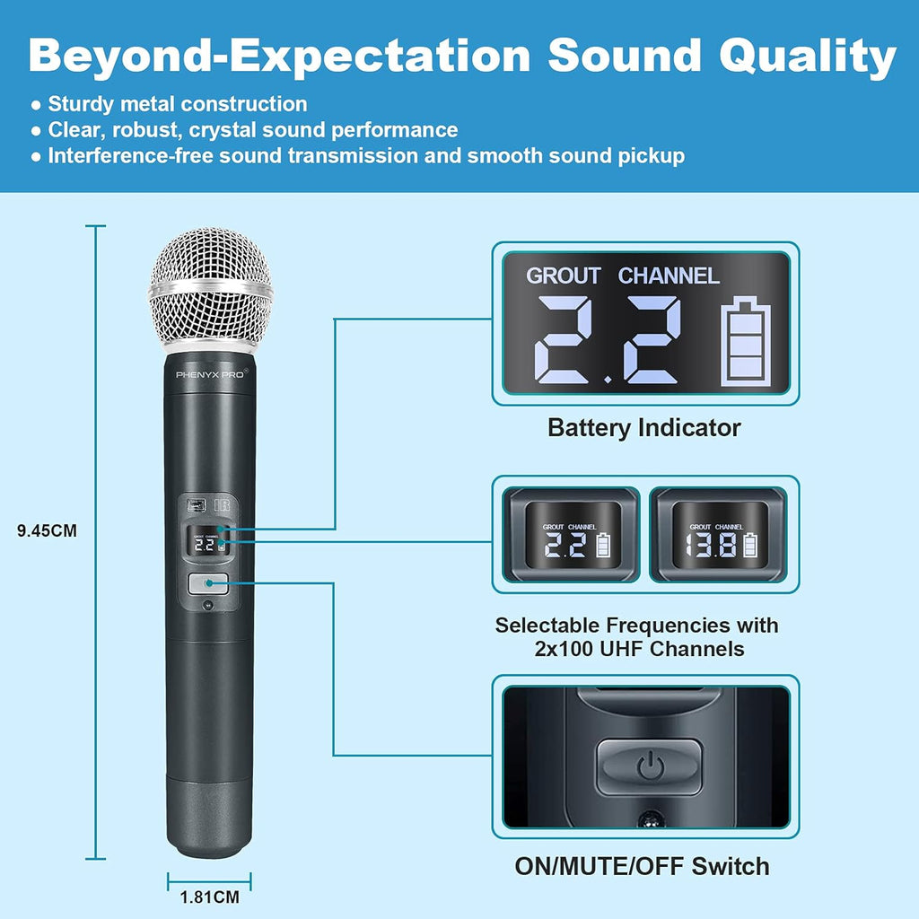 Dual Channel Wireless Microphone System with Handheld, Bodypack, Headset, Lapel I284040