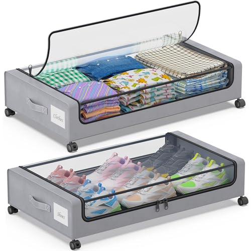 Black 2-Pack 60L Under Bed Storage Containers with Wheels and Clear Lids W38446