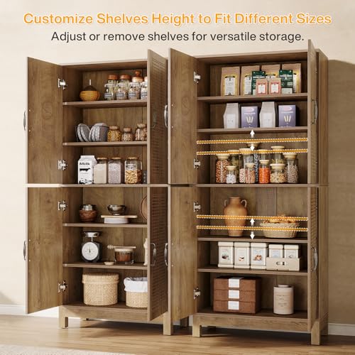 70" Tall Kitchen Pantry Cabinet with Adjustable Shelves, 6-Tier Storage Cabinet with Doors and Shelves, Rustic Brown Q2894