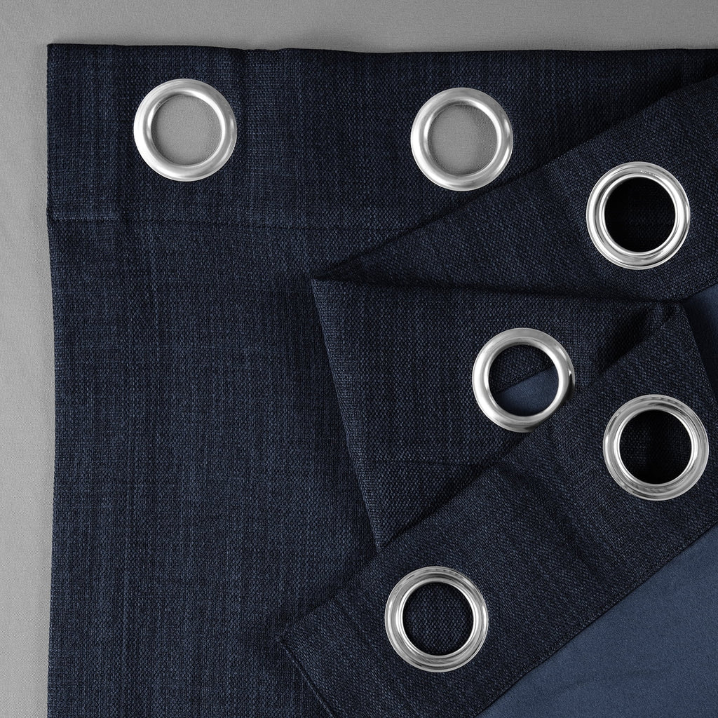 Nightfall Navy Faux Linen Grommet Room Darkening Curtain (1 Panel), 50W X 96L V31236