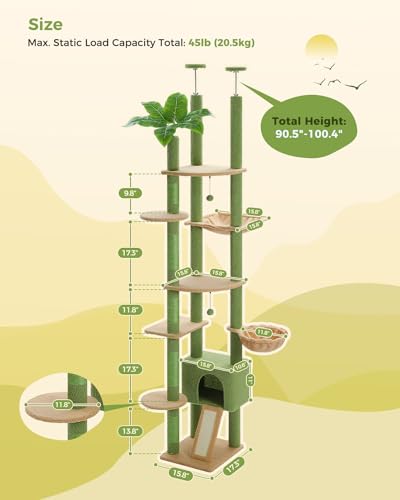 Brown Mushroom Cat Tree Adjustable Height with Cat Condo Hammock Scratching Post W53085