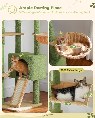 Brown Mushroom Cat Tree Adjustable Height with Cat Condo Hammock Scratching Post W53085
