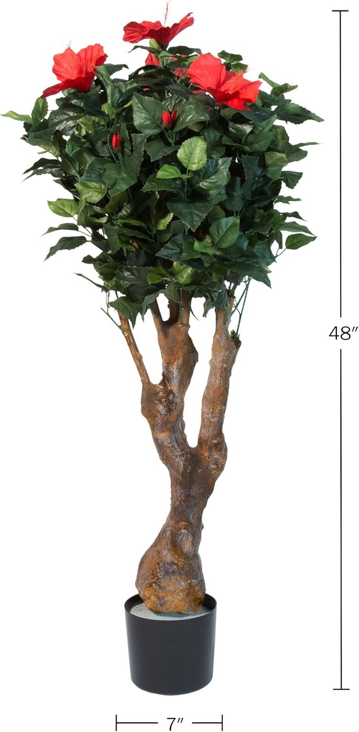 48-Inch UV-Resistant Artificial Hibiscus Plant with Pink Flowers I365273
