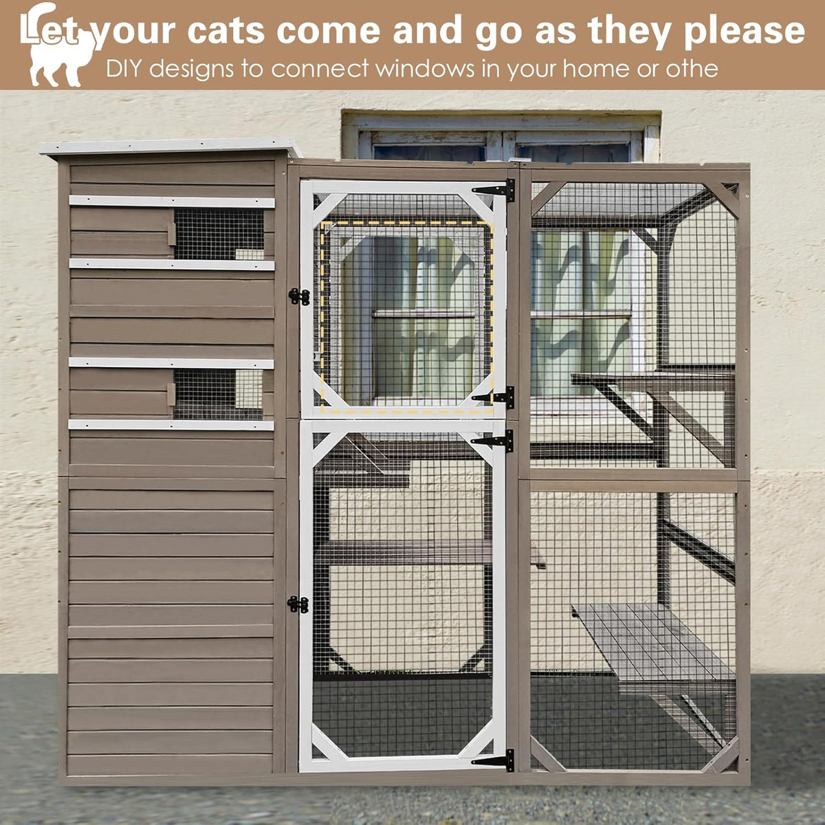 Outdoor Cat Enclosure with Waterproof Roof and Pull-Out Tray J614