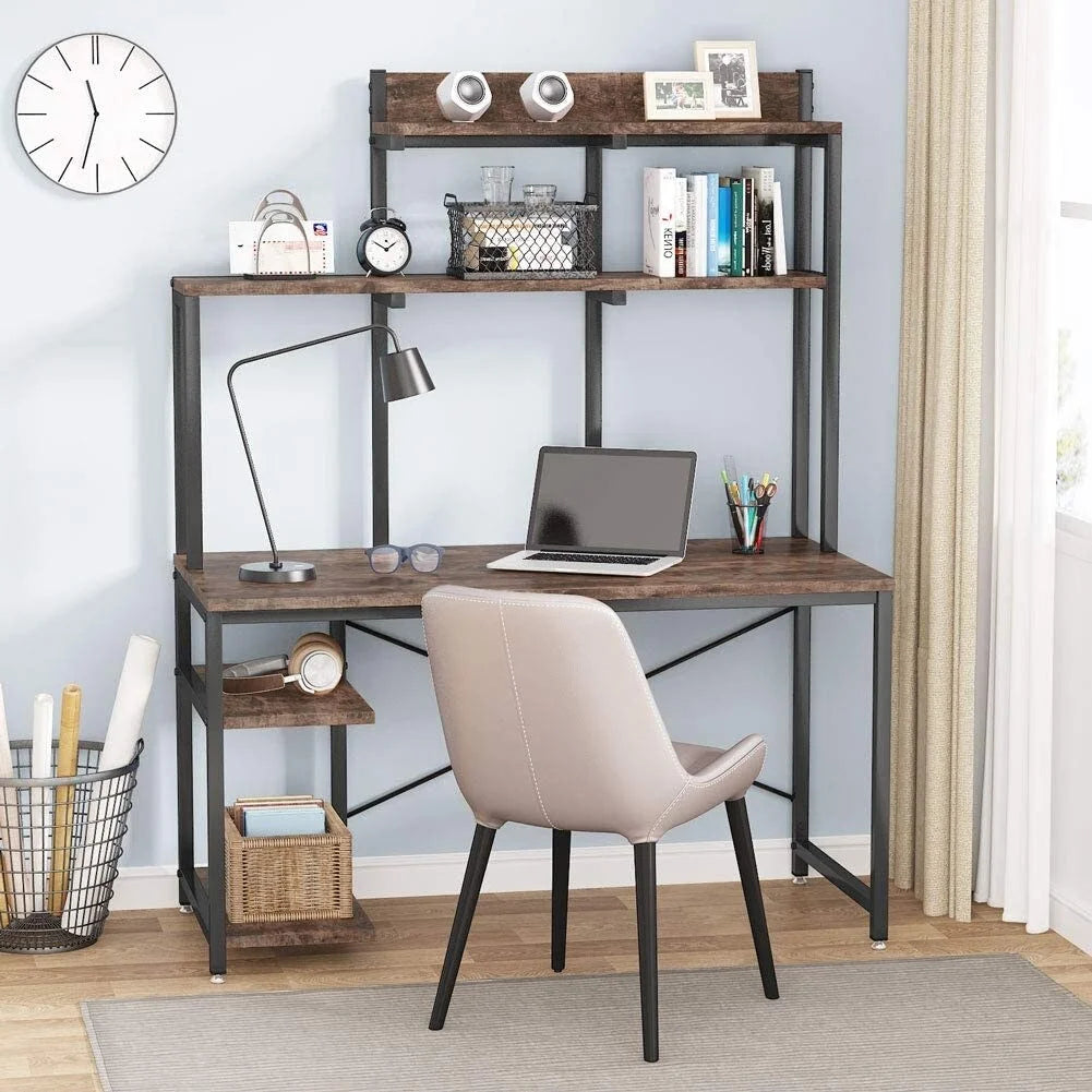 Black Medium Computer Desk with Storage Hutch Shelf W713
