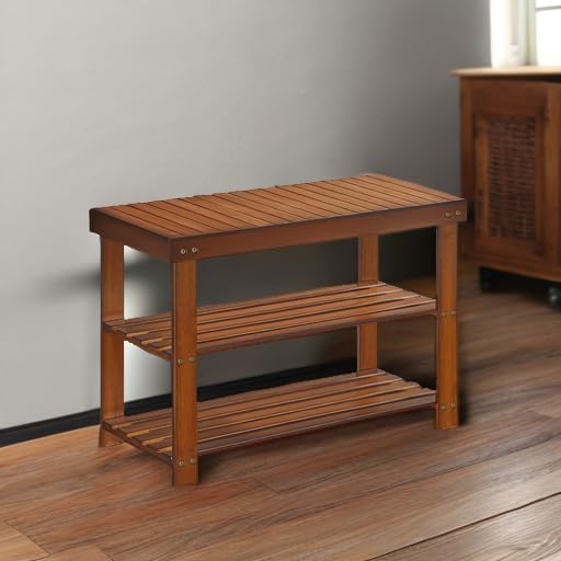 3-Tier Bamboo Shoe Storage Bench, Ink Black E17703