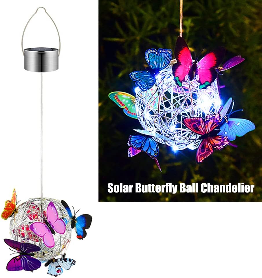 Solar Lighted Hanging Mesh Orb with LED Butterfly Light R861