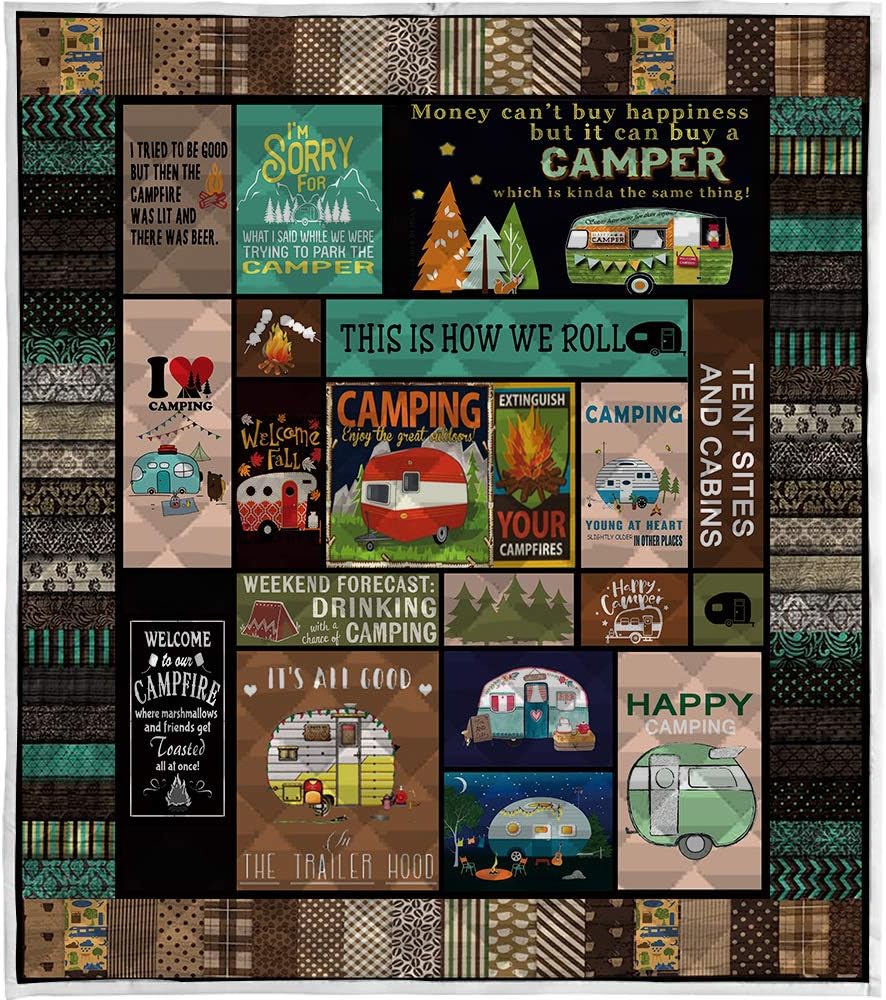 Quilted Camping Quilt Blanket for Bed Sofa (US Twin 59×80) V761