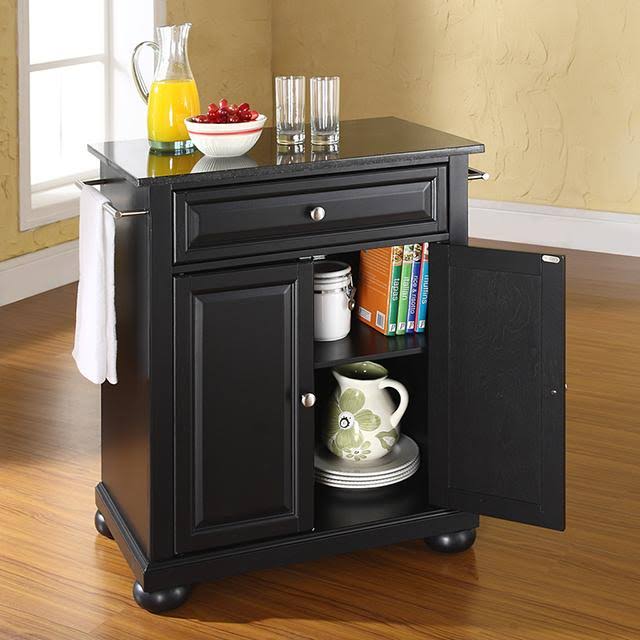 White Solid Granite Top Portable Kitchen Island E474507