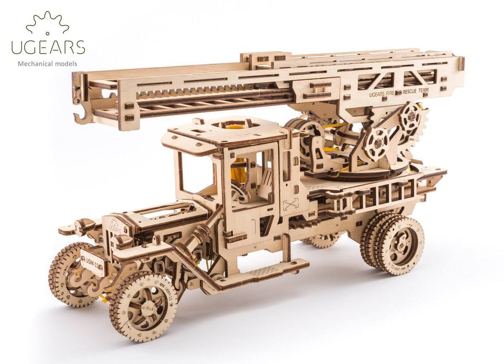 Fire Truck with Ladder Mechanical Wooden Model Kit 3D Puzzle C5703