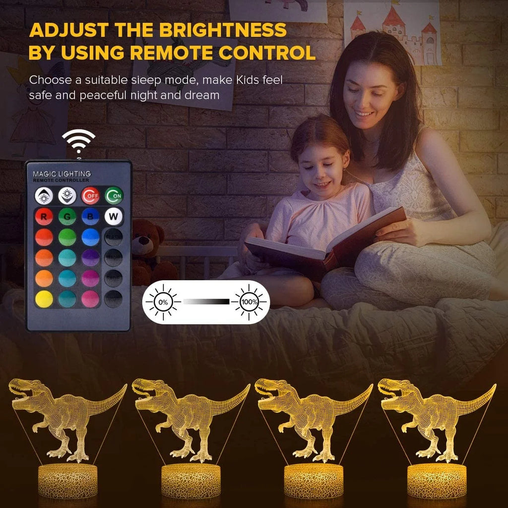 3D Dinosaur Night Light with Remote, 7 Colors + 16 Colors Changing Dimmable T Rex Q672782