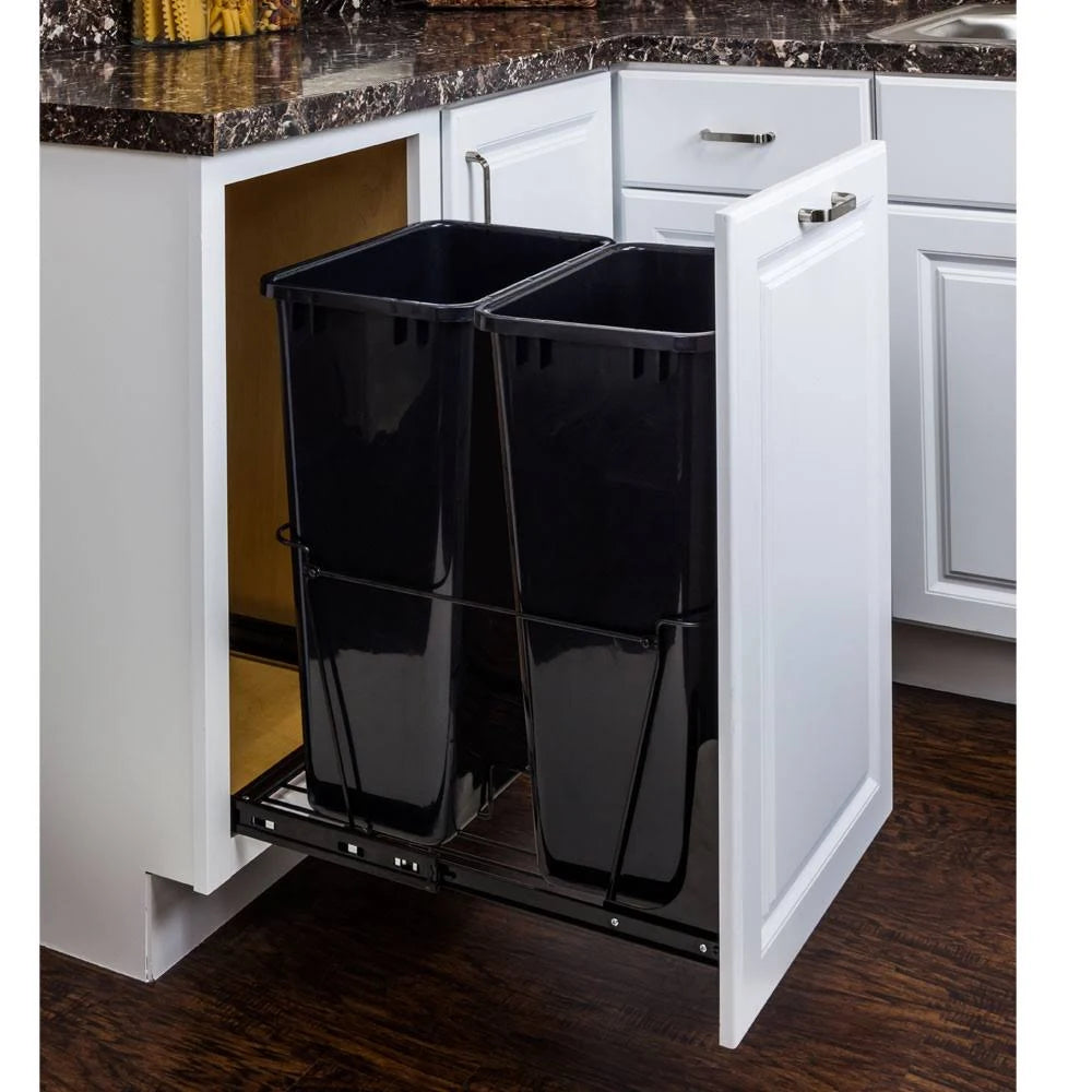 Double Pullout Waste Container System, Black - 50 quart I316