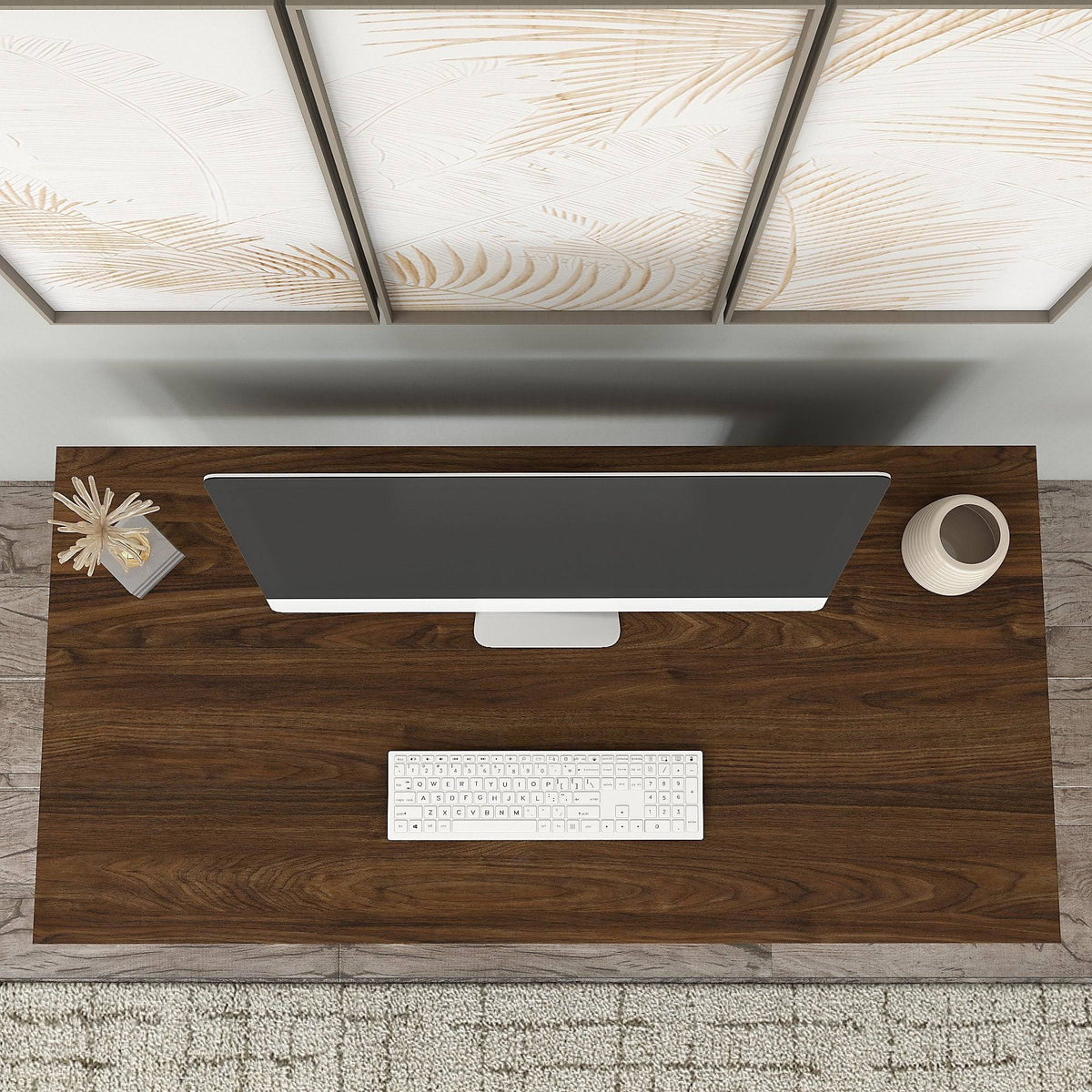 Modern Gray Writing Desk with Low Bookcase M1983