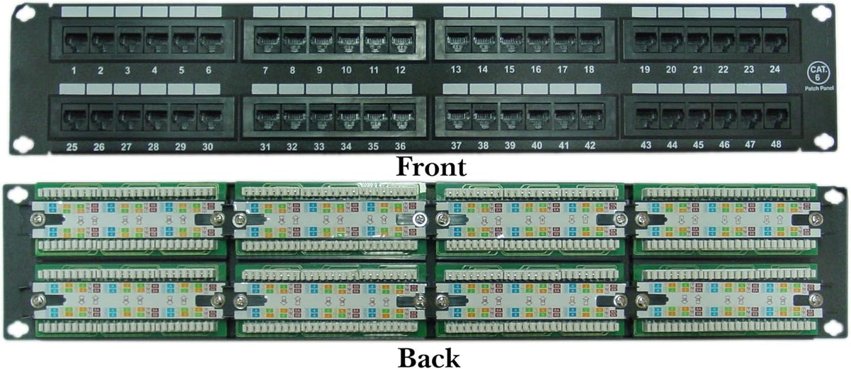 2 Unit Rackmount 48 Port Cat6 Patch Panel, 4 Pack I503