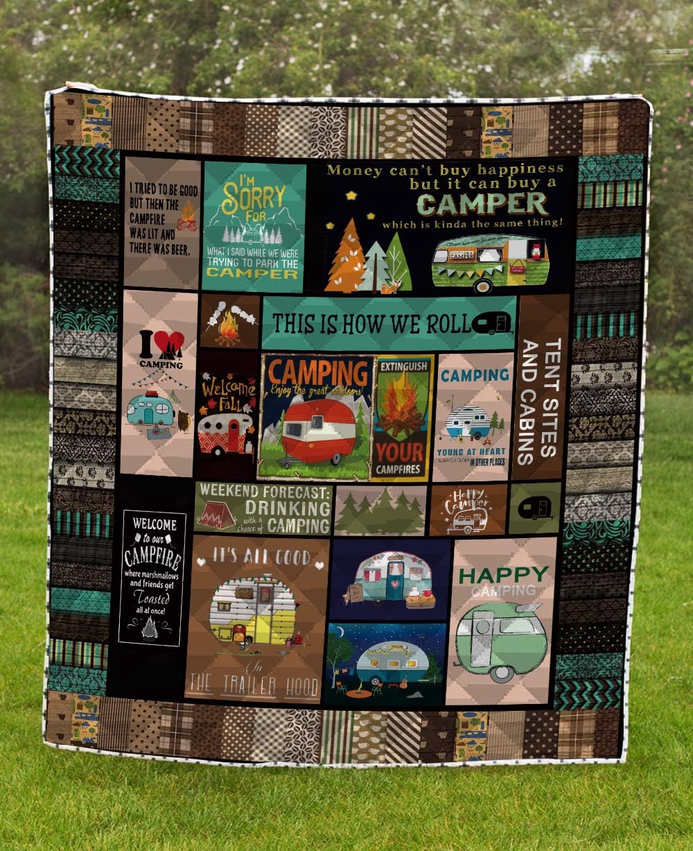 Quilted Camping Quilt Blanket for Bed Sofa (US Twin 59×80) V761