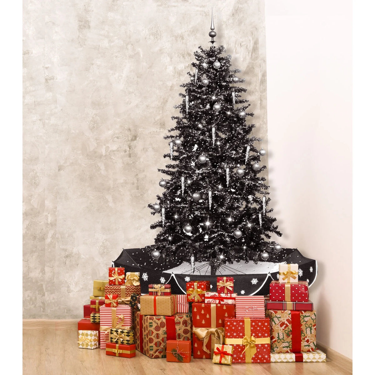 White Prelit LED Musical Christmas Tree with Umbrella Base L7455