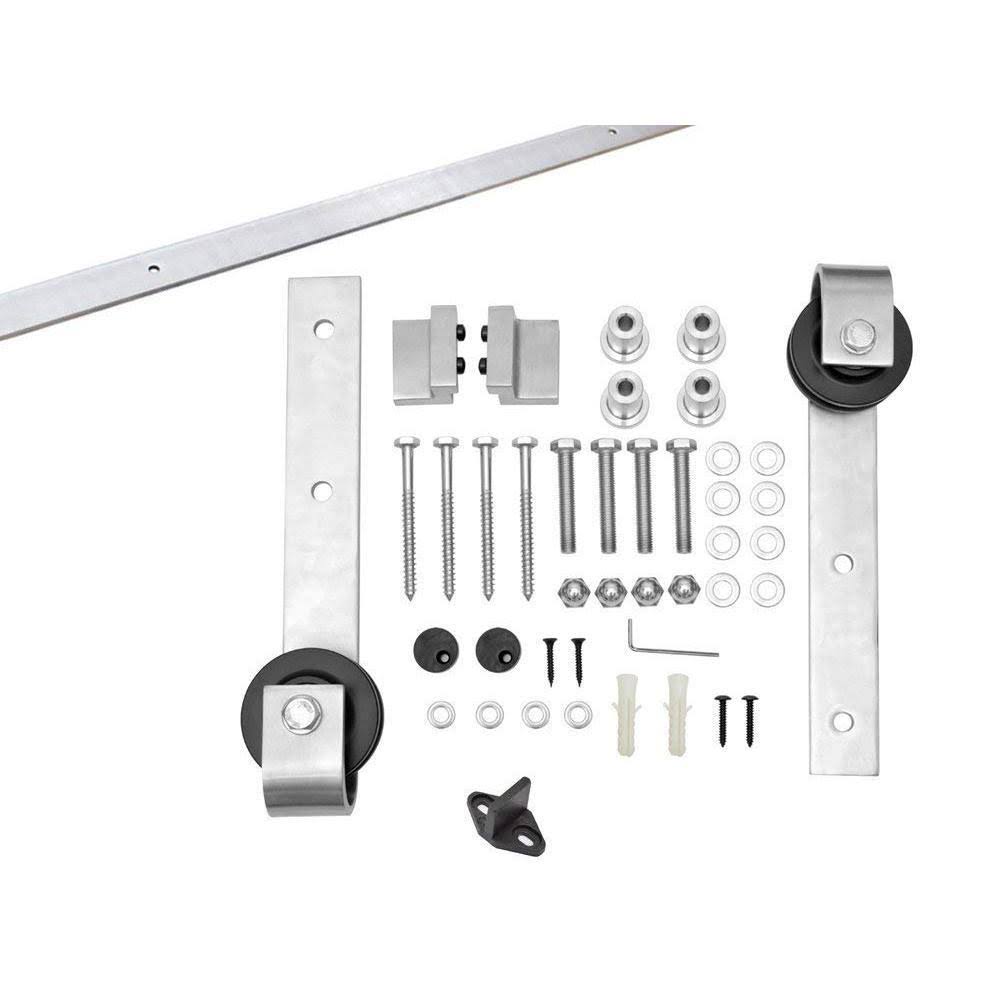 Weather Gray Stained Wood Interior Sliding Barn Door with Hardware Kit U9302