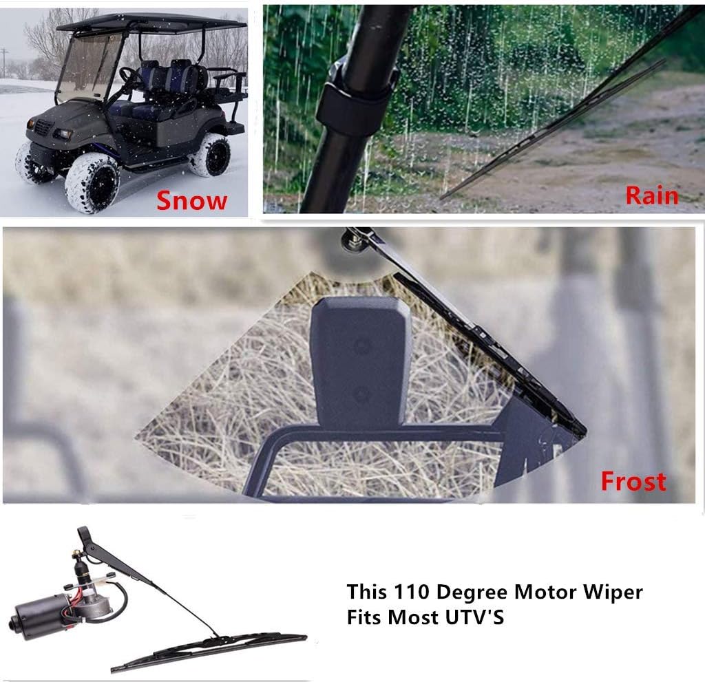 12V Universal Electric Windshield Wiper Motor Kit for UTV ATV Windshields, 110° Sweep, 17.7" Arm, 15.7" Blade Pack of 2 Q459