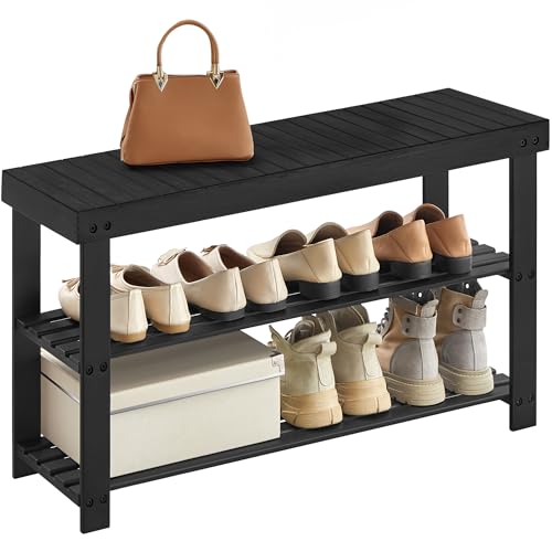 3-Tier Bamboo Shoe Storage Bench, Ink Black E17703