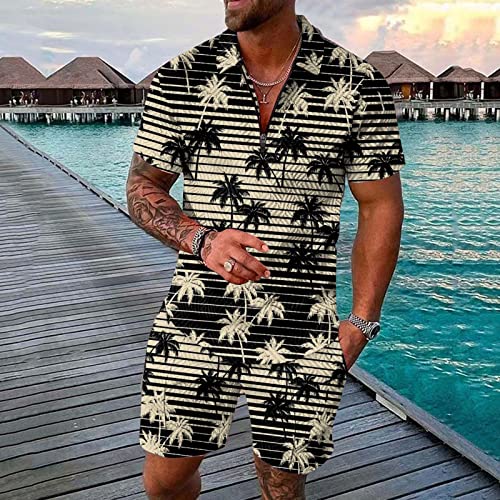 Mens Printed Short Sleeve 2 Piece Outfits Sets U287