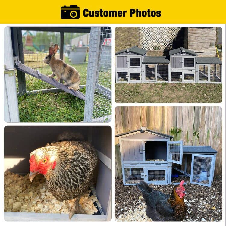 Rabbit Hutch Chicken Coop Bunny Cage Duck House with Run Waterproof Roof Plastic Tray E40505