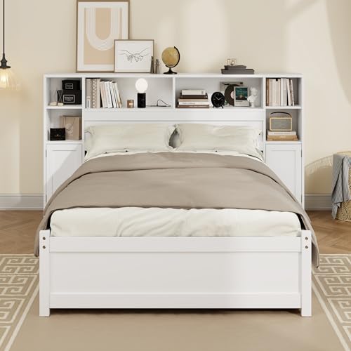 Twin Size Wood Storage Platform Bed with 6 Drawers and Bookcase Headboard E90182