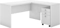 Pure White L Shaped Desk with Mobile File Cabinet H5385