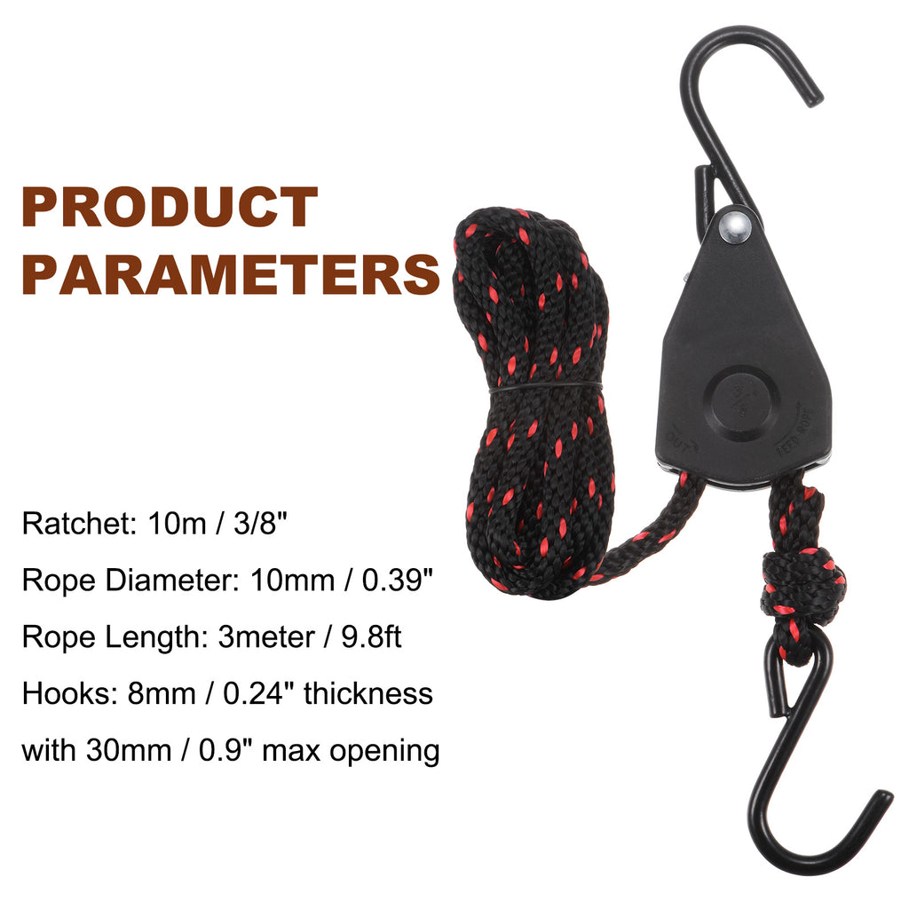 3/8" (10mm) Tie Down Ratchet Rope Hanger Metal Gear 9.8ft (3meter) Strap F2474