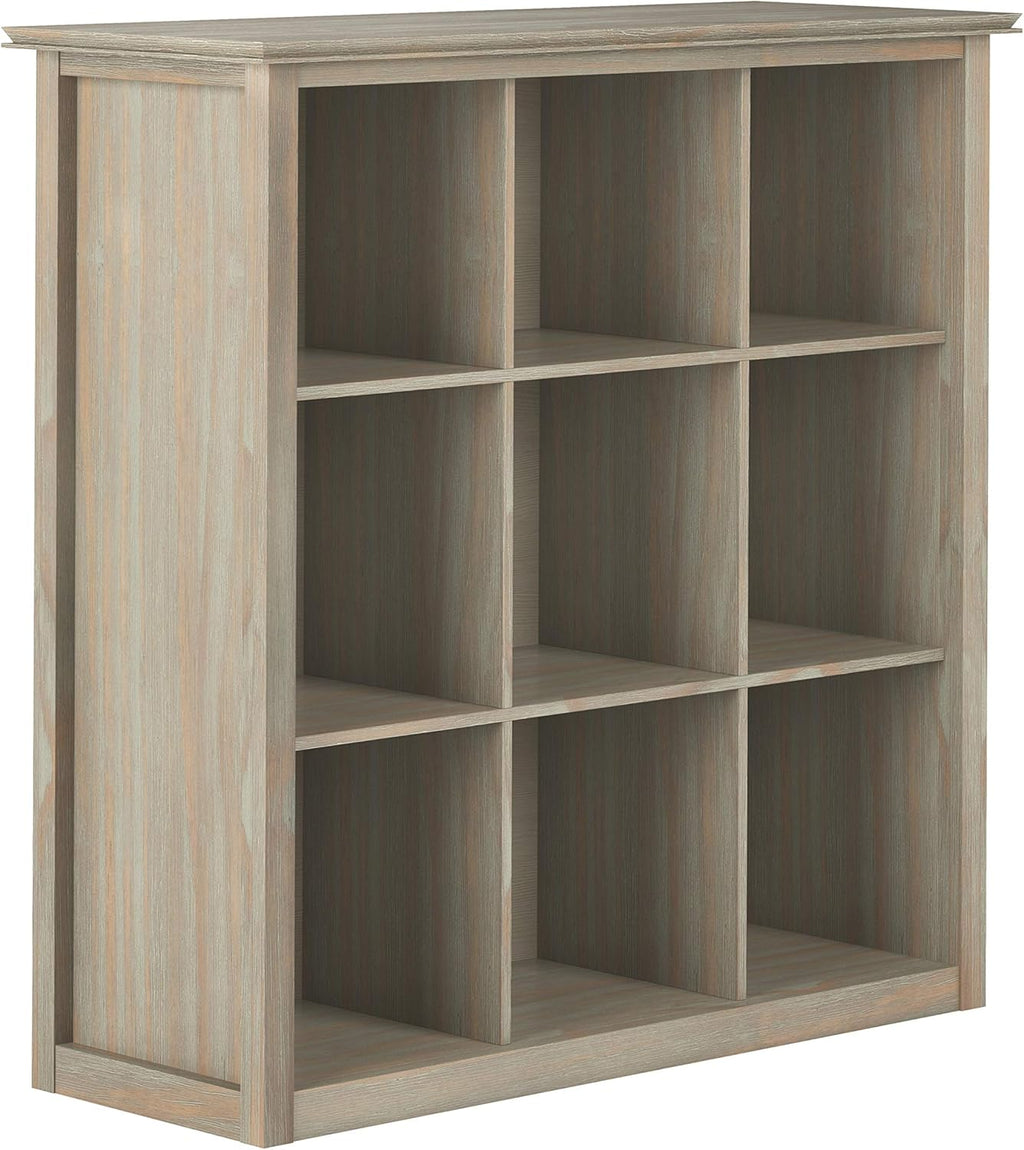 Distressed Grey 9 Cube Solid Wood Bookcase with 9 Shelves Y718