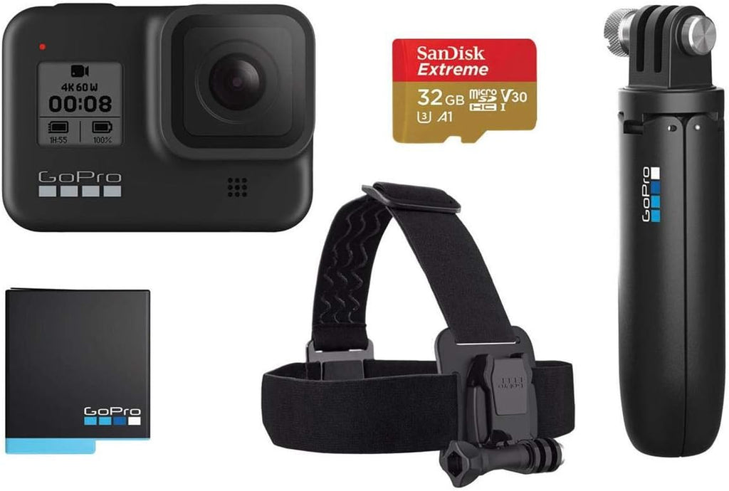 HERO8 Black Camera with Shorty, Head Strap, 32GB SD Card, 2 Rechargeable Batteries H379912