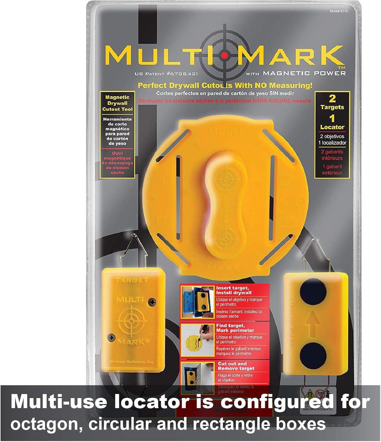 Multi Mark Drywall Cutout Locator Tool with Magnetic Targets and Locator Kit C991502